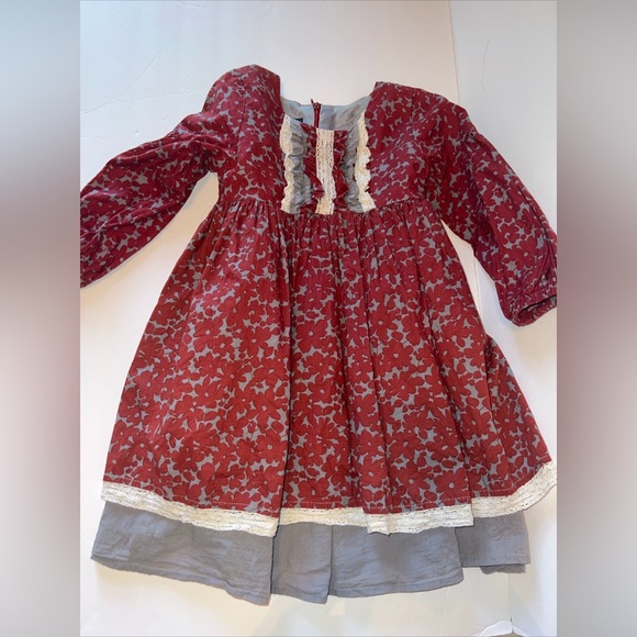 Isobella & Chloe girls size 4T burgundy shabby chic Autumn long sleeve Dress - Picture 1 of 10